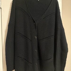 Tobi Black Button-Up Knit Cardigan